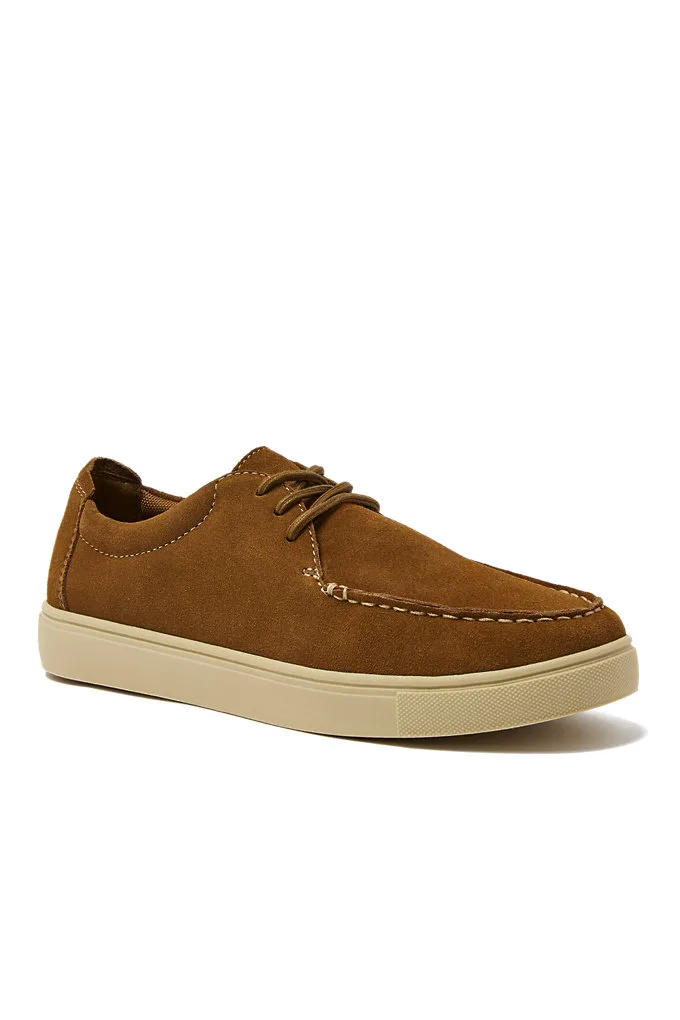 Men's Moc Toe Suede Lace Up Sneakers - Lands' End - Brown - 10H