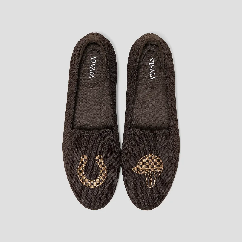 VIVAIA Round-Toe Embroidered Loafers (Audrey)|DARK CHOCOLATE|US 5.5