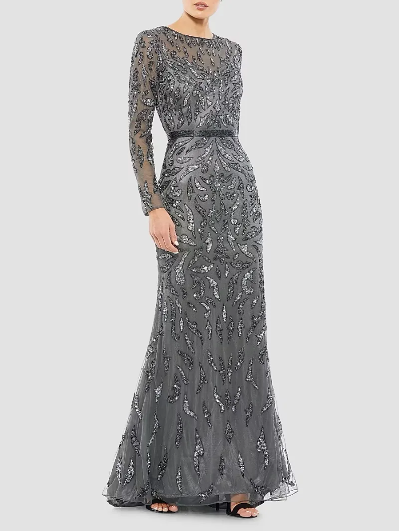 Women's Illusion Sequin Gown - Charcoal - Size 6