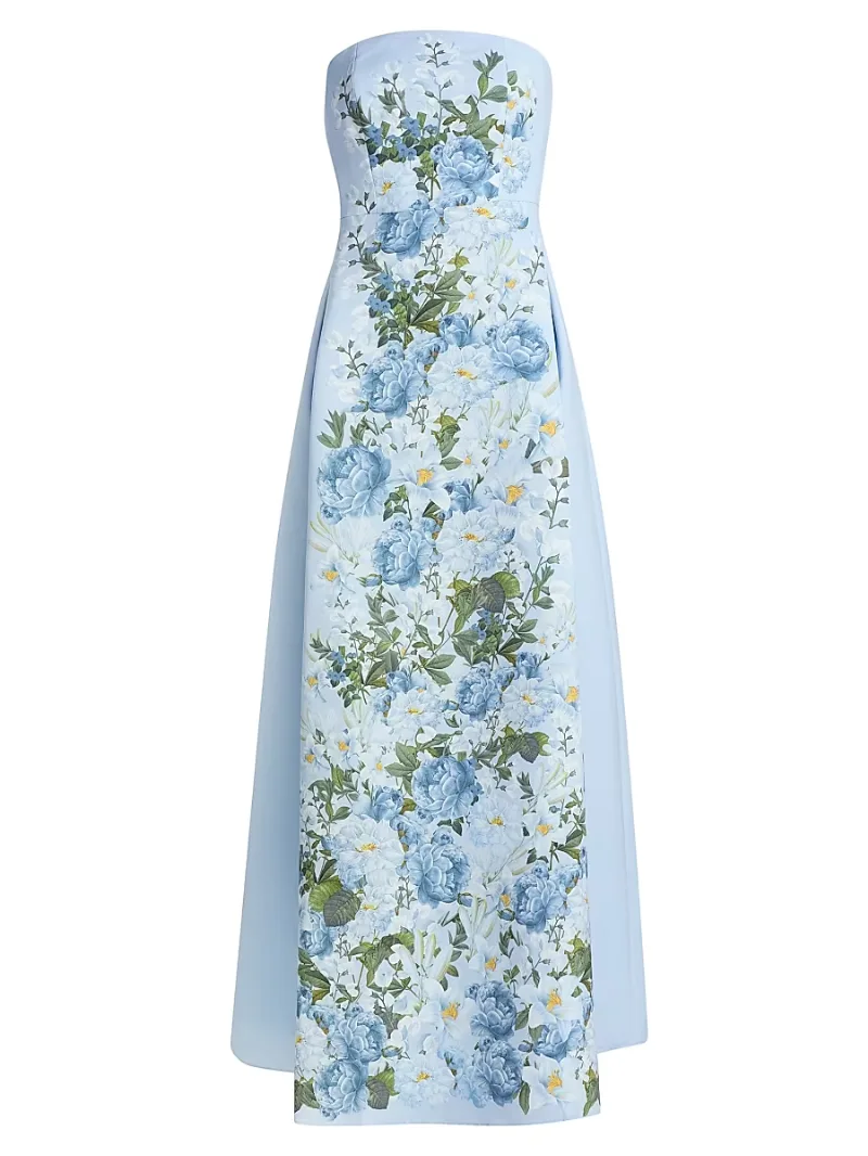 SACHIN BABI Women's Larisa Floral Mikado Gown - Sky Blue Cascade - Size 14