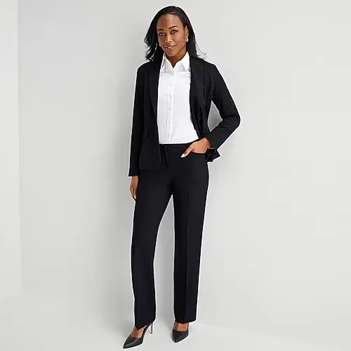 Liz Claiborne Audra Womens Straight Mid Rise Trouser, 10 Petite, Black