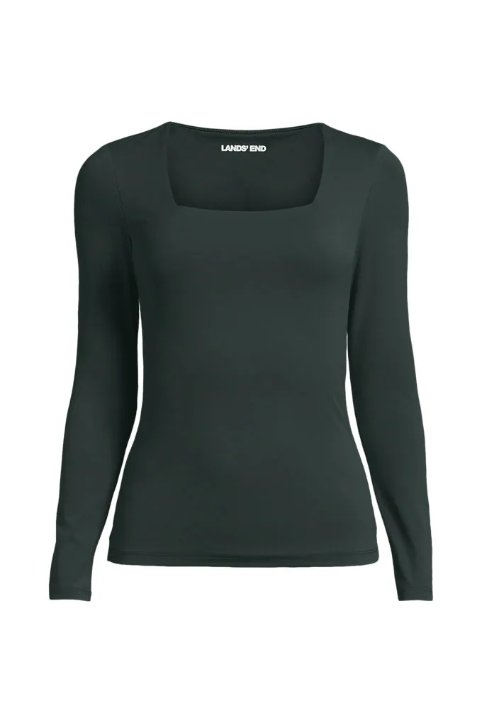 Women's Long Sleeve Tugless Double Layer Square Neck Knit Top - Lands' End - Green - S