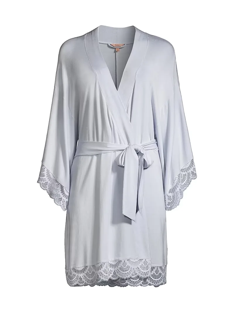 Eberjey Women's Mariana Modal Lace-Trim Robe - Ice Blue - Size Small