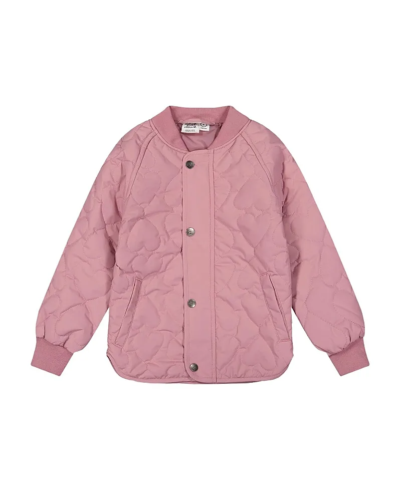 Deux par Deux Girls' Heart Quilted Raglan Sleeve Zip Pocket Jacket - Big Kid
