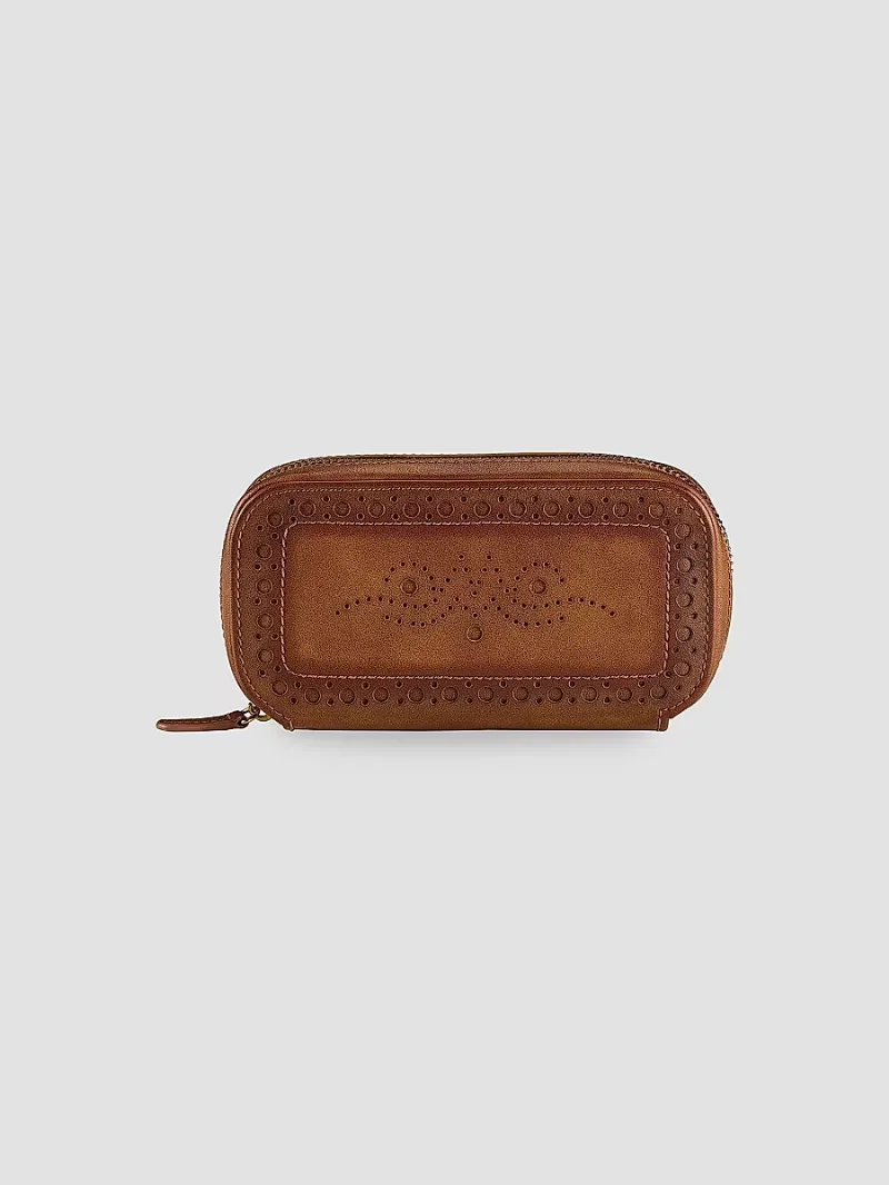 Wolf Designs Brogue 2-Piece Watch Zip Case - Burnished Brown