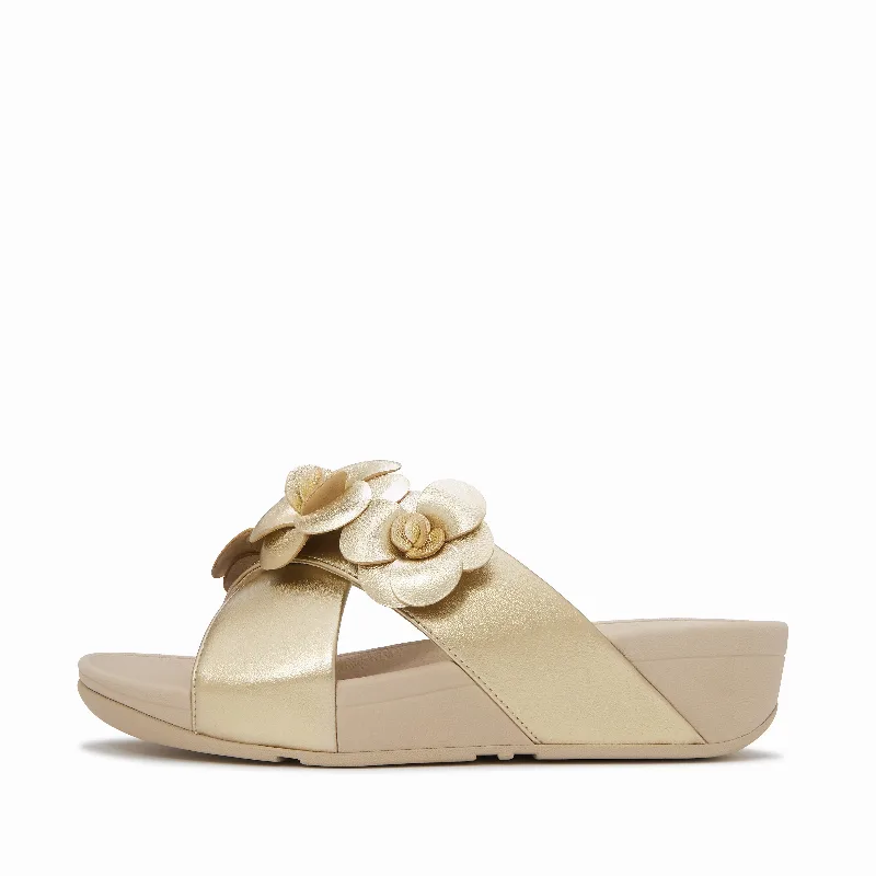 LULU Flower Metallic Cross Slides