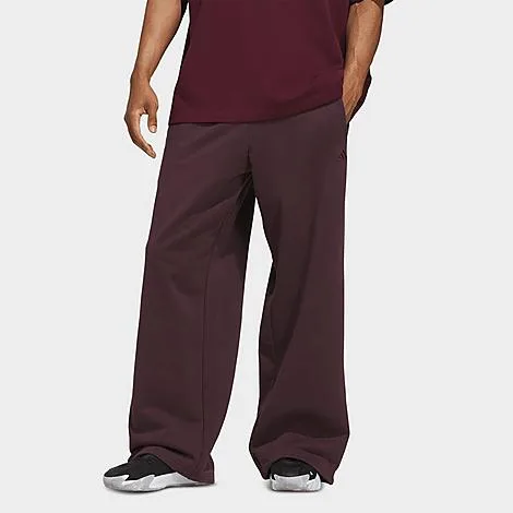adidas Men's Basketball Fleece 3-Stripe Loose Sweatpants in Shadow Maroon Size: 3XL