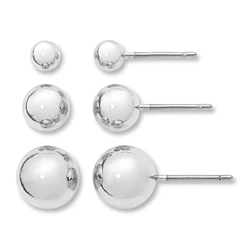 Mixit Womens Ball Hypoallergenic 3 Pair Earring Set, One Size, Silver Tone