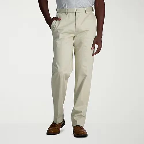 Haggar Wrinkle Free Performance Khaki Mens Classic Fit Flat Front Pant, 40 29, Brown