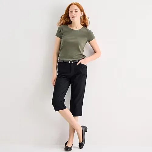 St. John's Bay Womens Secretly Slender Mid Rise Capri Pant, 14 Petite, Black