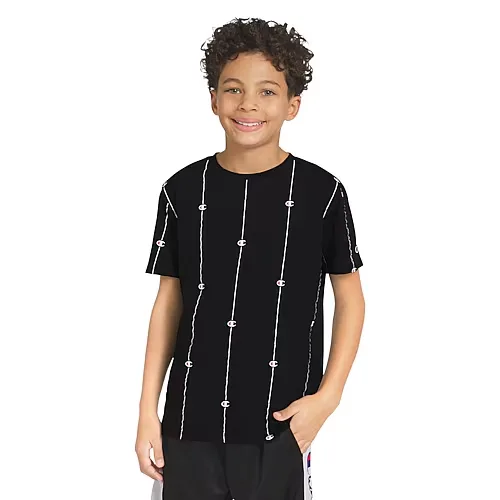 Champion Big Kid Boys Round Neck Short Sleeve Regular Fit Graphic T-Shirt, X-large (18-20), Black