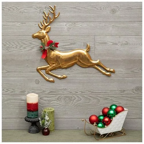 Gold Leaping Reindeer Metal Wall Decor