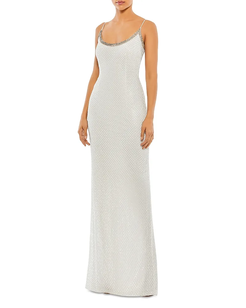 Mac Duggal Beaded Spaghetti Strap Column Gown