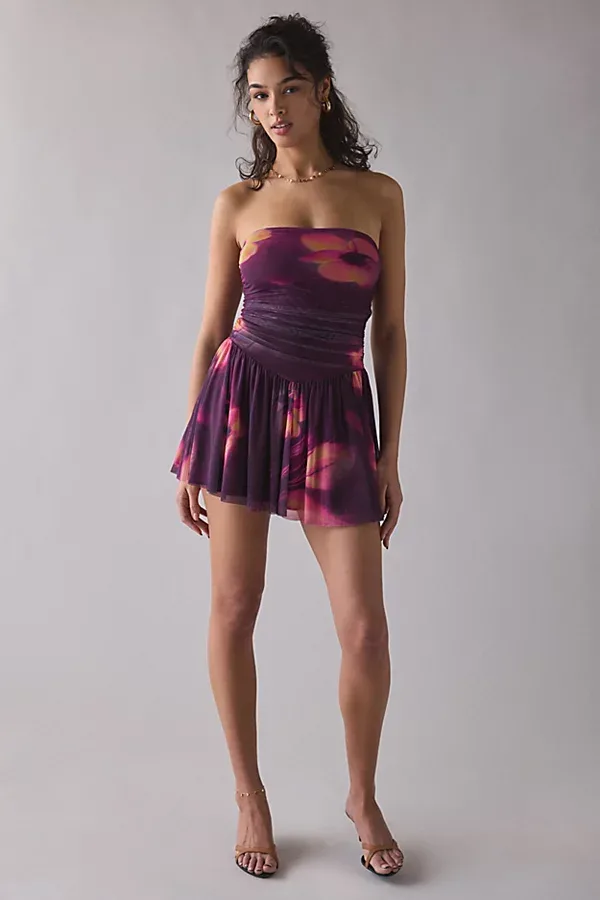 Urban Outfitters UO Modern Mesh Basque Waist Strapless Mini Dress in Purple, Women's at Urban Outfitters