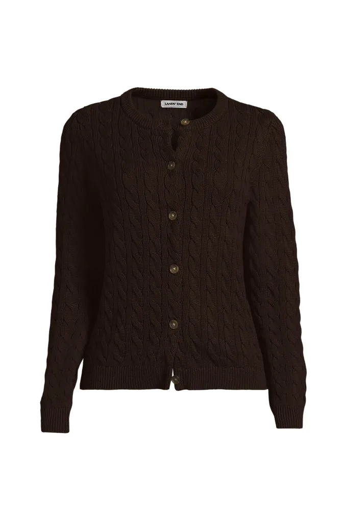 Women's Petite Drifter Cable Cardigan Sweater - Lands' End - Brown - S