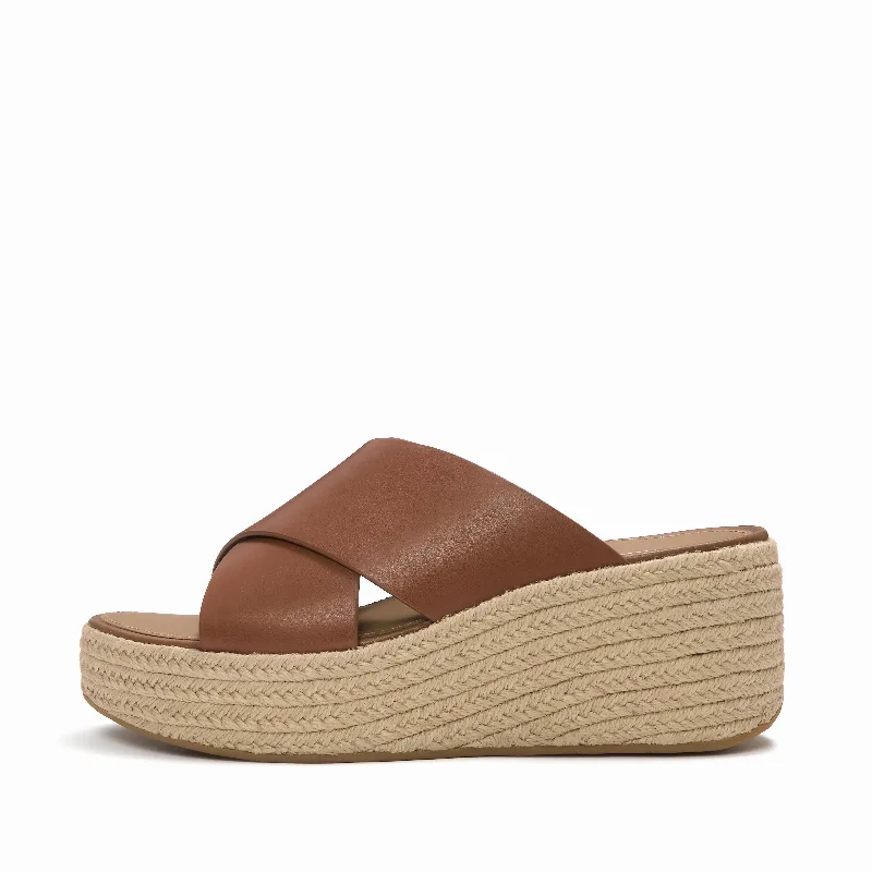 PLATFFORMS Espadrille Leather Wedge Cross Slides