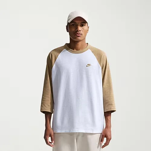 Nike Mens Crew Neck 3/4 Sleeve Active T-Shirt, Small, White