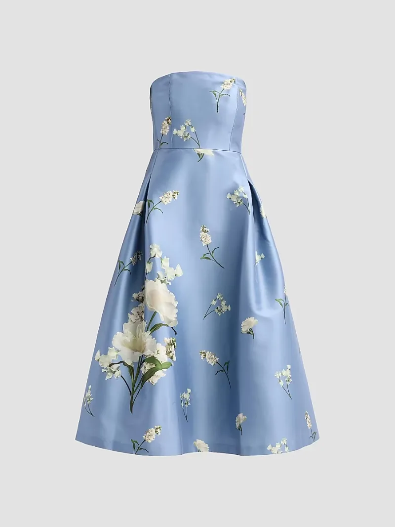 Women's Shay Floral Mikado Strapless Cocktail Dress - Twilight Roses - Size 2