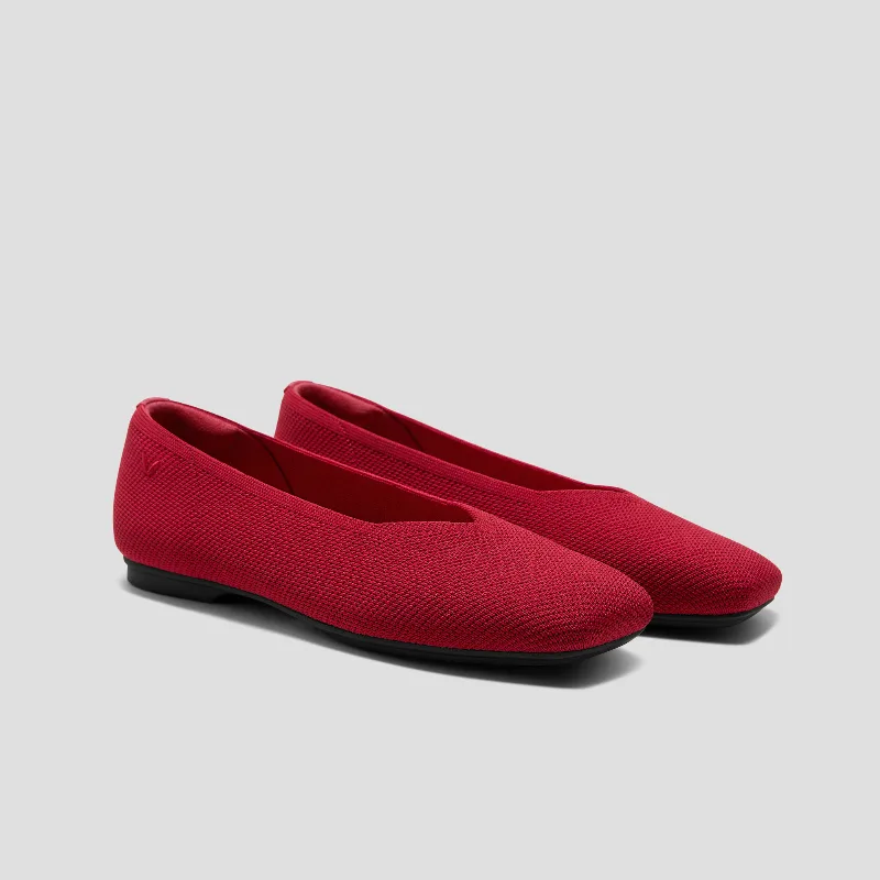 VIVAIA Square-Toe Margot V-Cut Flats (Margot 3.0)|RUBY  RED|9-9.5