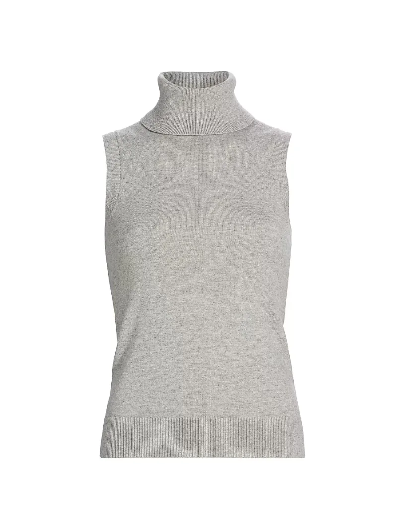 Michael Kors Collection Women's Sleeveless Turtleneck Sweater - Pearl Melange - Size Large