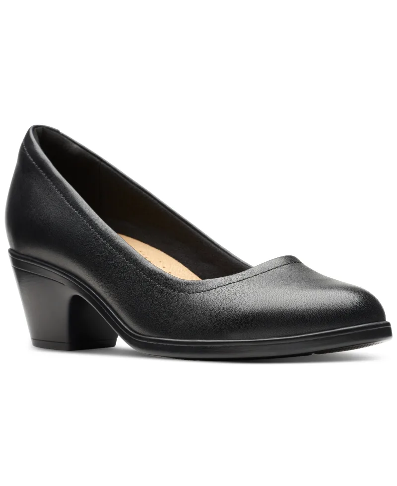 Clarks Women's Emily Ruby Block-Heel Comfort Pumps - Black Leather