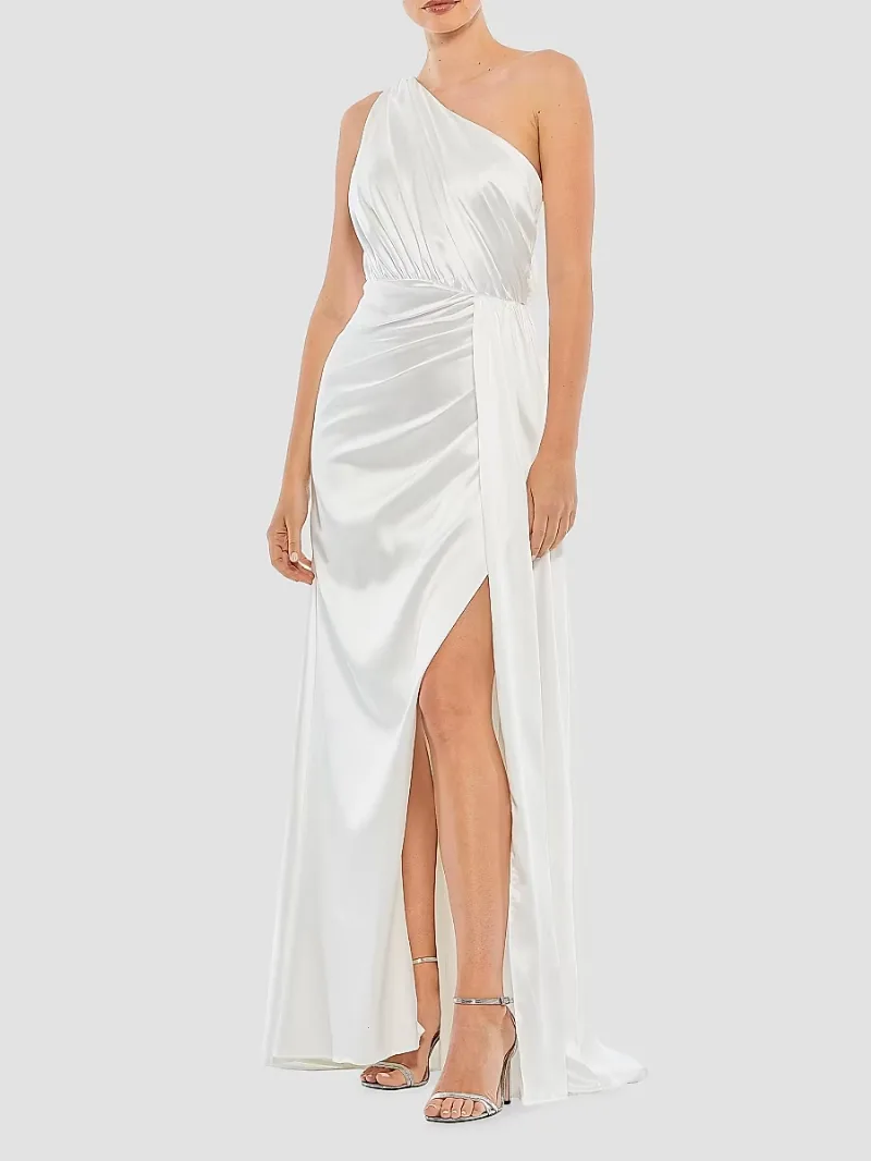 Mac Duggal Women's One-Shoulder Draped Satin Gown - White - Size 6