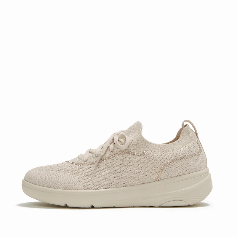 SUPER-Q Crystal-Trim Knit Slip-On Laced Sneakers