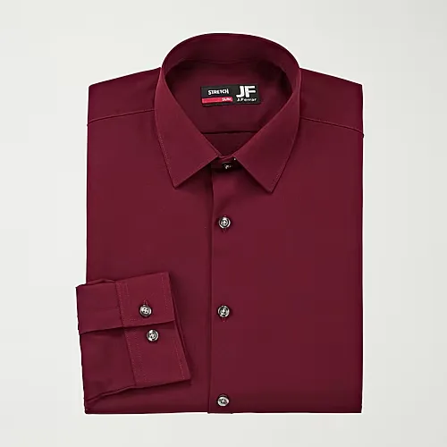 J. Ferrar 360 Stretch Slim Performance Mens Slim Fit Stretch Fabric Long Sleeve Dress Shirt, 18-18.5 34-35, Red