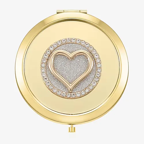Monet Jewelry Initial Gold Tone Heart Compact Mirror, One Size, Yellow