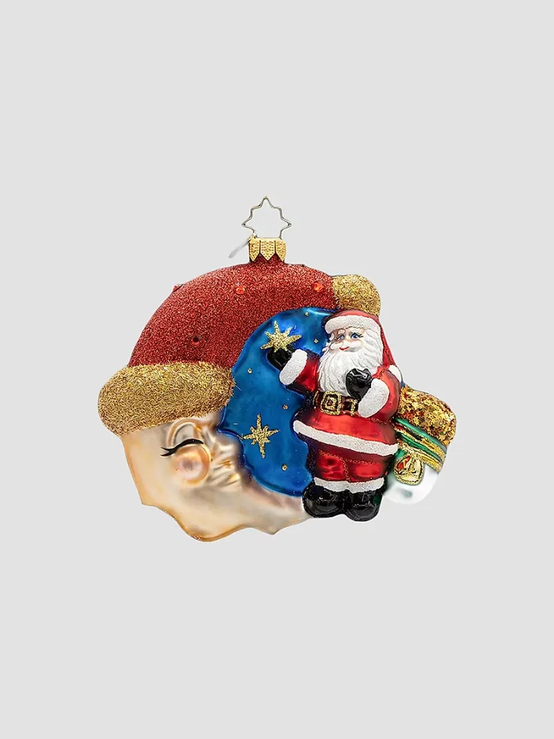 Christopher Radko American Santa Crescent Wishes Santa Glass Ornament