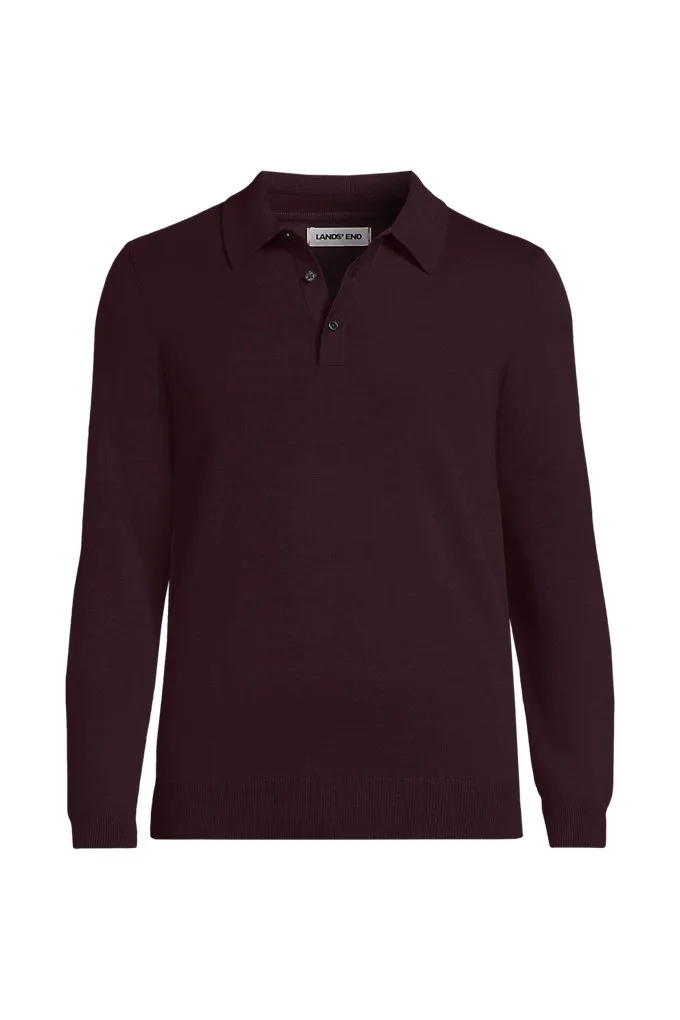 Men's Long Sleeve Cotton Sweater Polo - Lands' End - Red - L