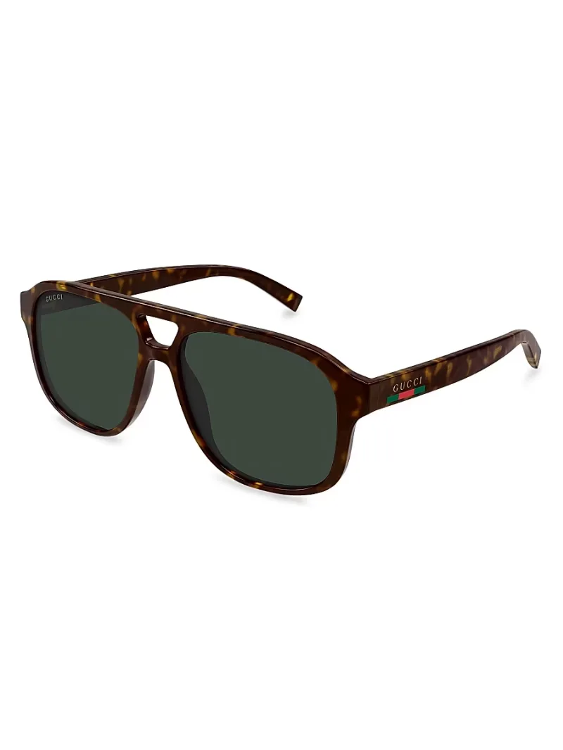 Gucci Men's Gucci Lines 57MM Pilot Sunglasses - Havana Green