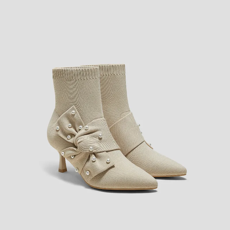 VIVAIA Pointed-Toe Ankle Heel Boots (Athena)|LIGHT TAUPE|US 10.5