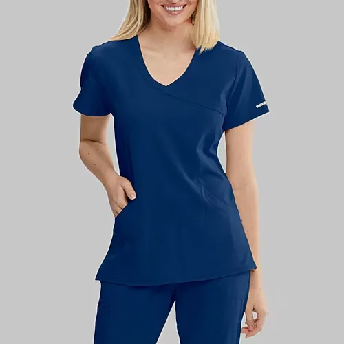 Skechers Sk102 Reliance 3-Pocket Crossover Womens V Neck Short Sleeve Tag Free Stretch Fabric Moisture Wicking Scrub Top, Medium, Blue