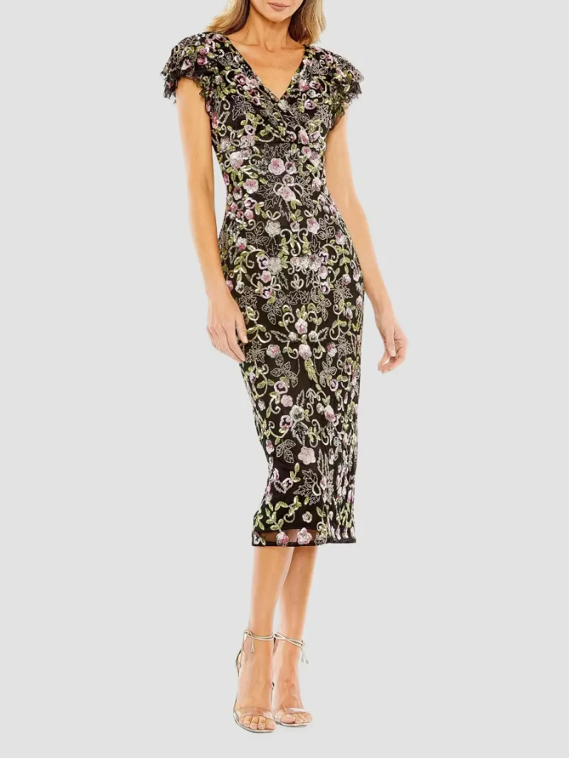 Mac Duggal Women's Embellished Cap-Sleeve Dress - Black Multi - Size 2