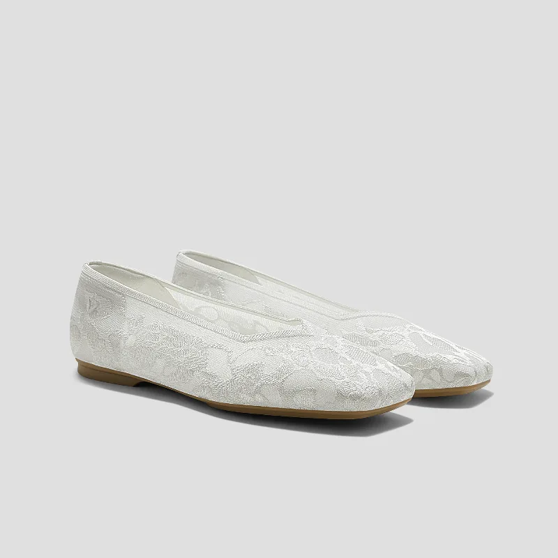 VIVAIA Square-Toe V-Cut Flats (Margot 3.0)|WHITE LACE EMBROIDERY|US 9