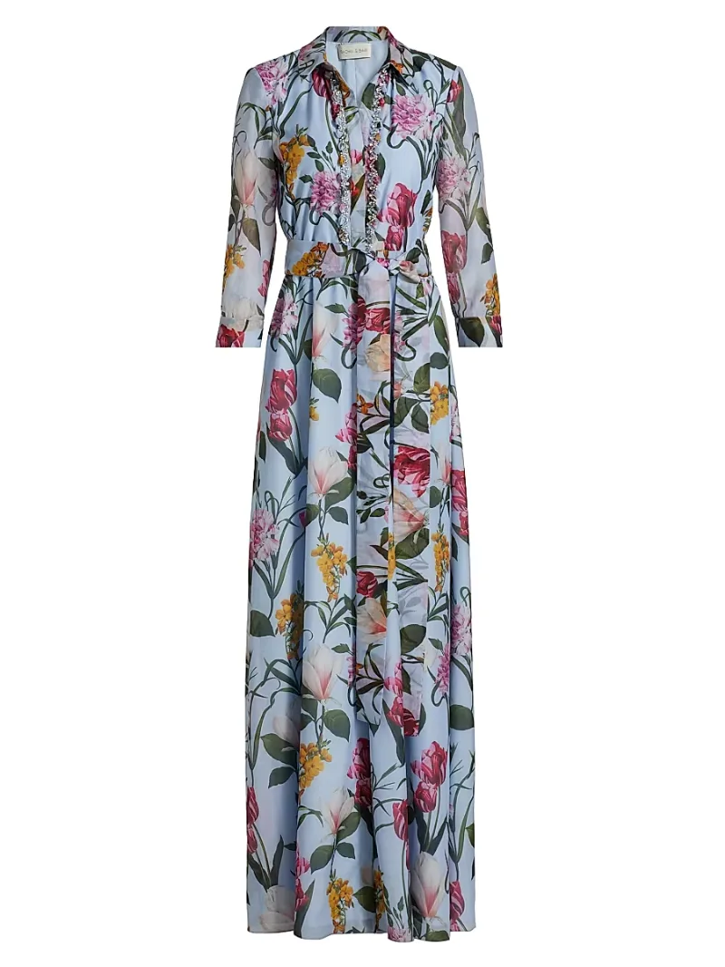 SACHIN BABI Women's Addison Floral Shirt Gown - Glacial Blue Blossoms - Size 10