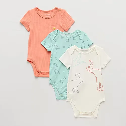 Proudly Baby Unisex Envelope Neck Short Sleeve Rib 3-pc. Bodysuit, 3 Months, Orange