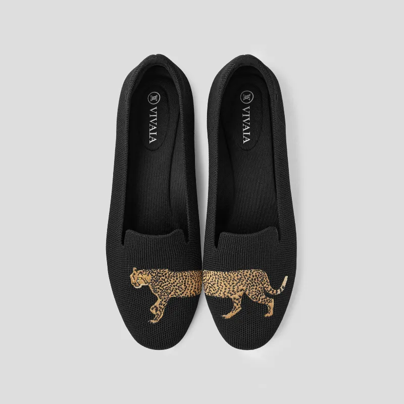 VIVAIA Round-Toe Embroidered Loafers (Audrey)|BLACK  CHEETAH|US 9