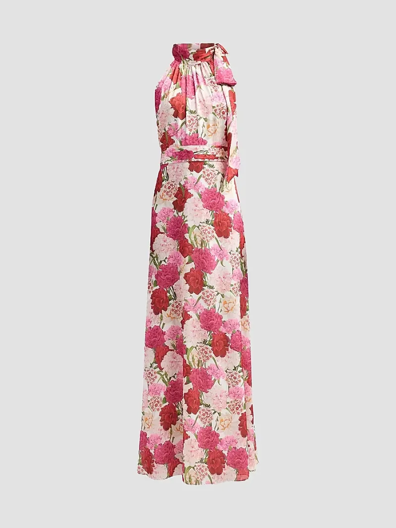 SACHIN BABI Women's Diana Floral Crinkle Georgette Tieneck Gown - Campo Di Fiore - Size 8