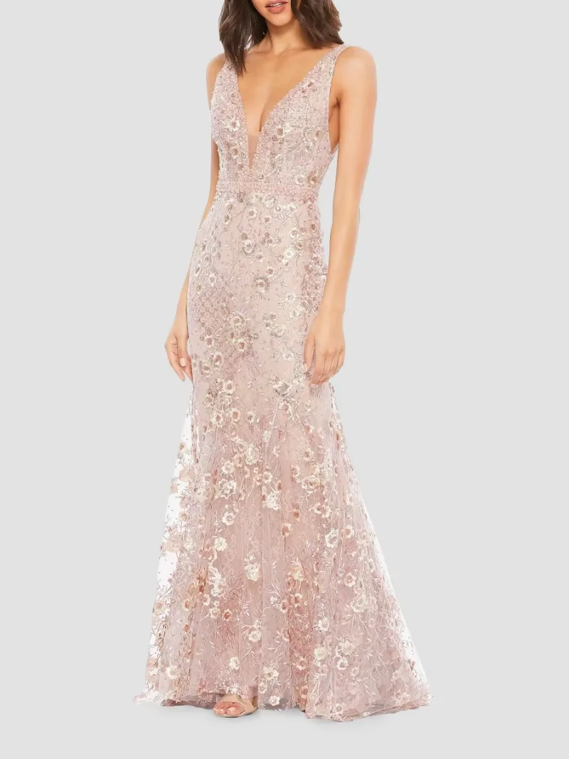 Mac Duggal Women's Embroidered Floral Modified A-Line Gown - Rose Pink - Size 6