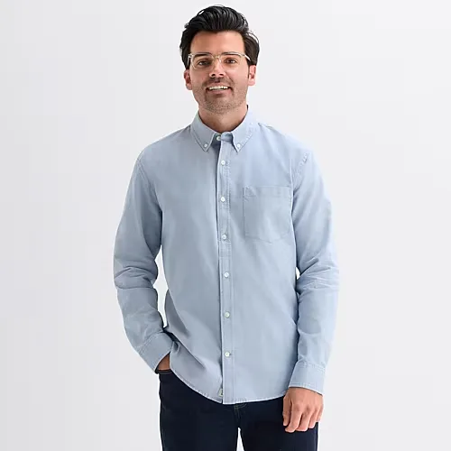 mutual weave Mens Long Sleeve Relaxed Oxford Button-Down Shirt, Xx-large, Blue