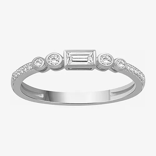 Limited Quantities! Womens 1/5 CT. Lab Grown White Diamond Sterling Silver Side Stone Cocktail Ring, 8, White