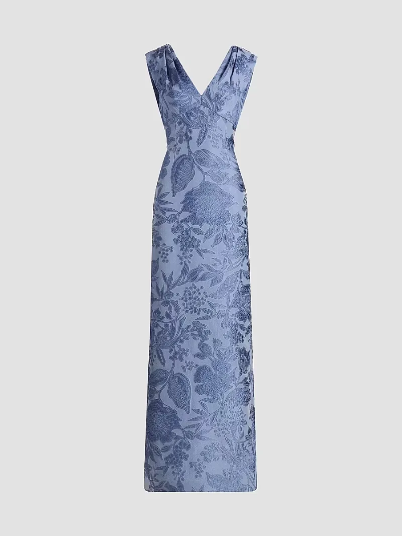 Lela Rose Women's Floral Fil Coupe V-Neck Gown - Bluebell Multi - Size 4