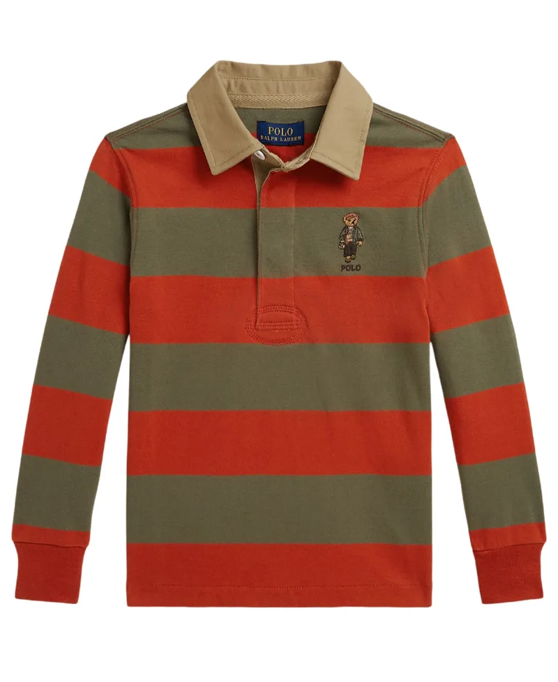 Polo Ralph Lauren Boys' 2T-7 Polo Bear Rugby Shirt - Varsity Orange Multi