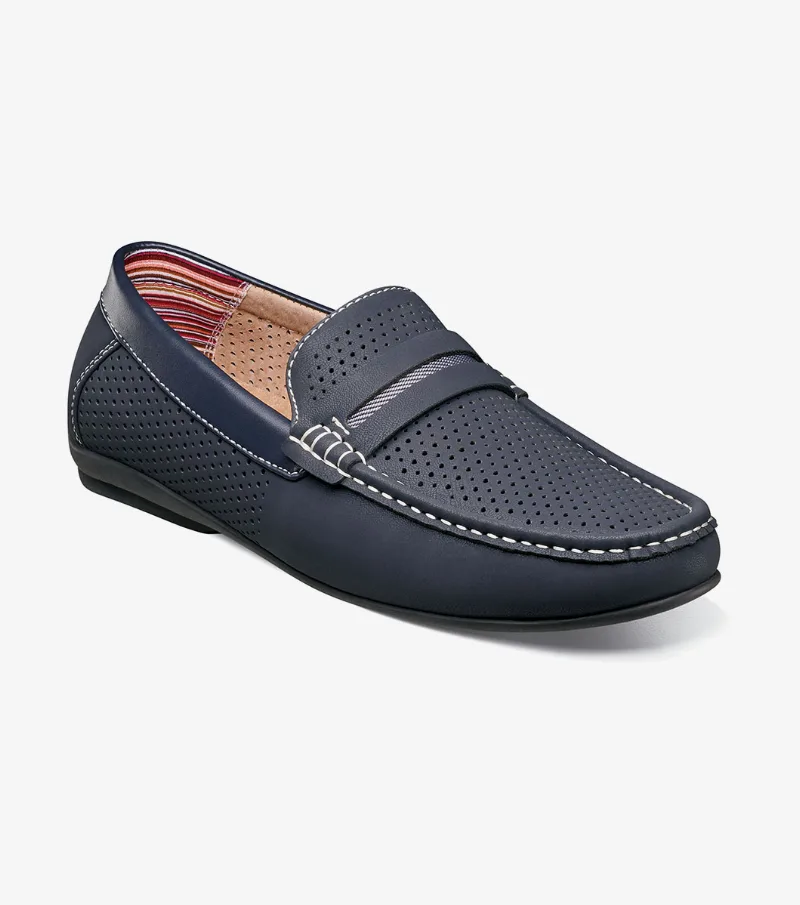 Stacy Adams Shoes Corby Moc Toe Saddle Slip On Navy Size 8.5