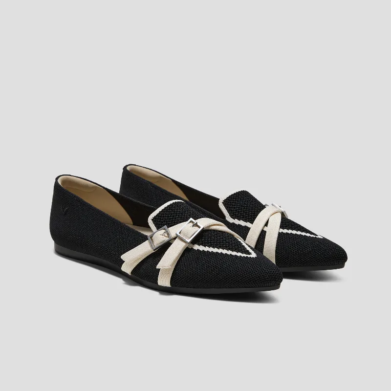 VIVAIA Pointed-Toe Aria Crisscross Loafers (Marvis)|BLACK&PALE APRICOT|7-7.5