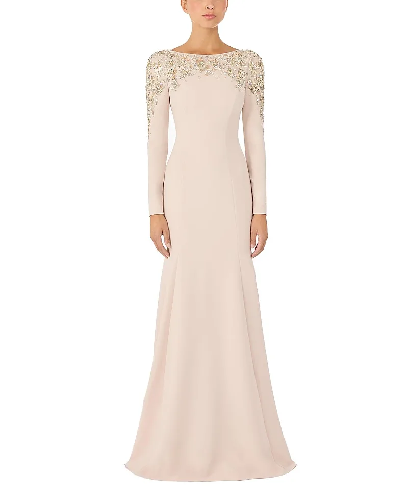 Jenny Packham Kelly Embellished Long-Sleeve Maxi Dress