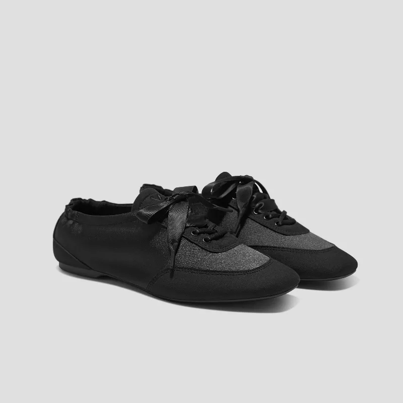 VIVAIA Square-Toe Lace-Up Satin Sneakerina (Cristina)|BLACK|9-9.5