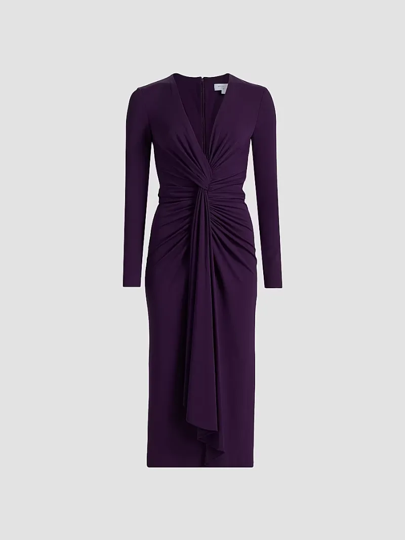 Women's Twist-Front Plunging V-Neck Midi-Dress - Amethyst - Size 10